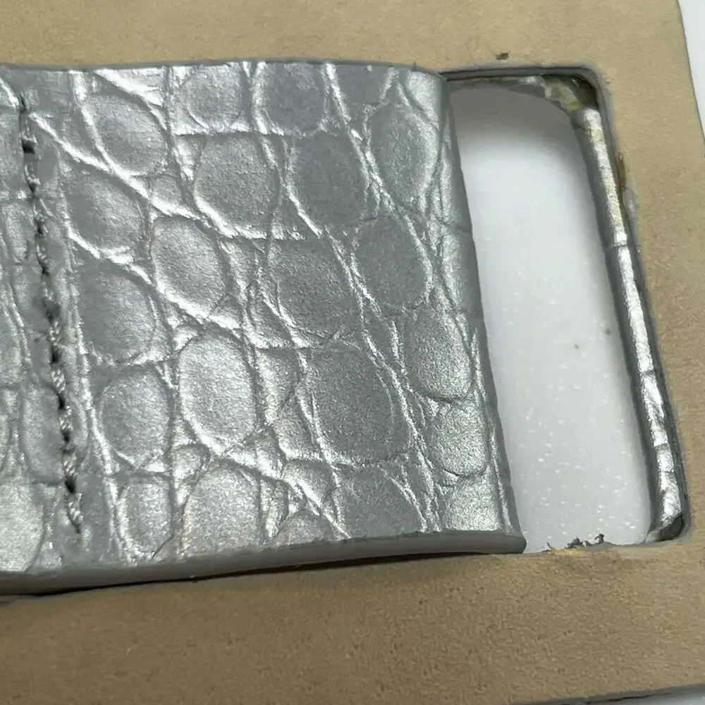 Betsey Johnson Silver Wide Leather Belt Size Medium Statement Reptile Embossed